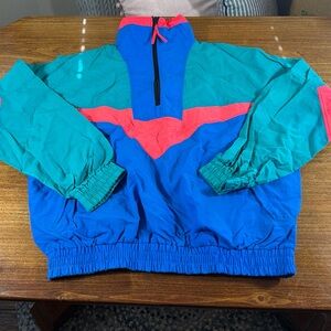 Vintage Men’s 80’s 90’s Colorblock Windbreaker in Blue Teal & Pink
